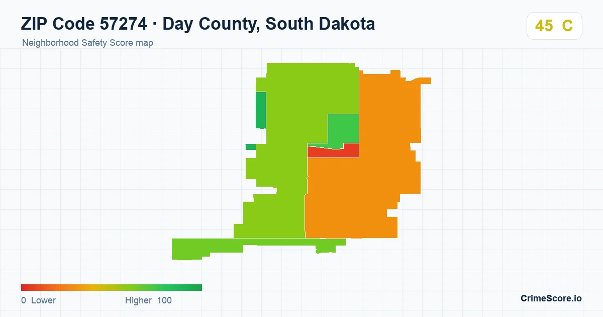 ZIP Code 57274 in Day County, South Dakota neighborhood Safety Score map