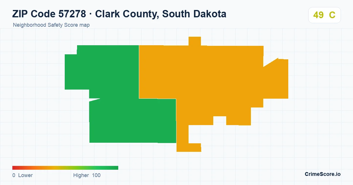 ZIP Code 57278 in Clark County, South Dakota neighborhood Safety Score map
