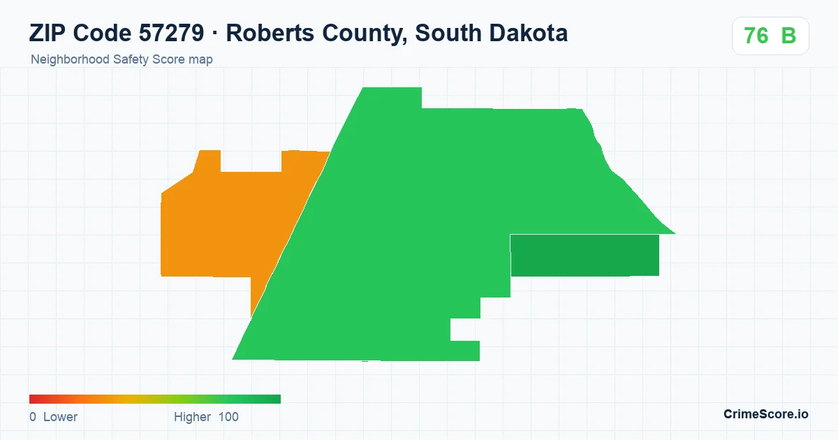 ZIP Code 57279 in Roberts County, South Dakota neighborhood Safety Score map