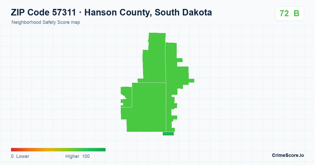 ZIP Code 57311 in Hanson County, South Dakota neighborhood Safety Score map