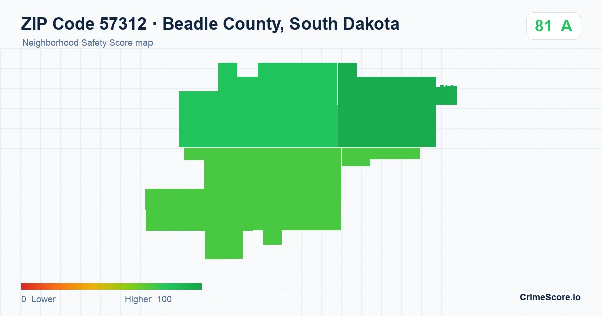 ZIP Code 57312 in Beadle County, South Dakota neighborhood Safety Score map