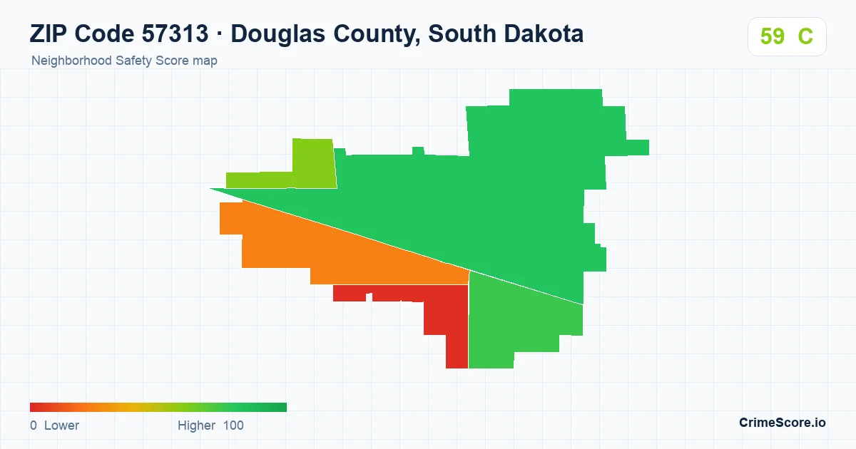 ZIP Code 57313 in Douglas County, South Dakota neighborhood Safety Score map