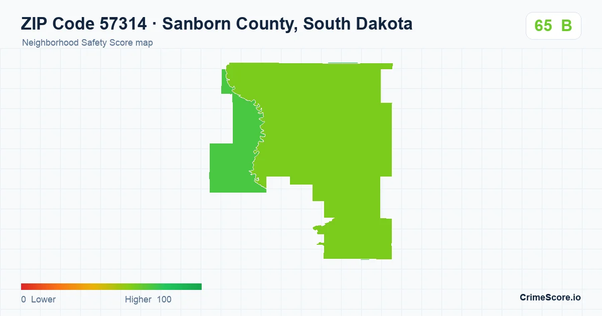 ZIP Code 57314 in Sanborn County, South Dakota neighborhood Safety Score map