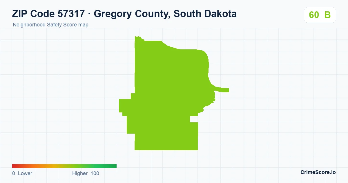 ZIP Code 57317 in Gregory County, South Dakota neighborhood Safety Score map
