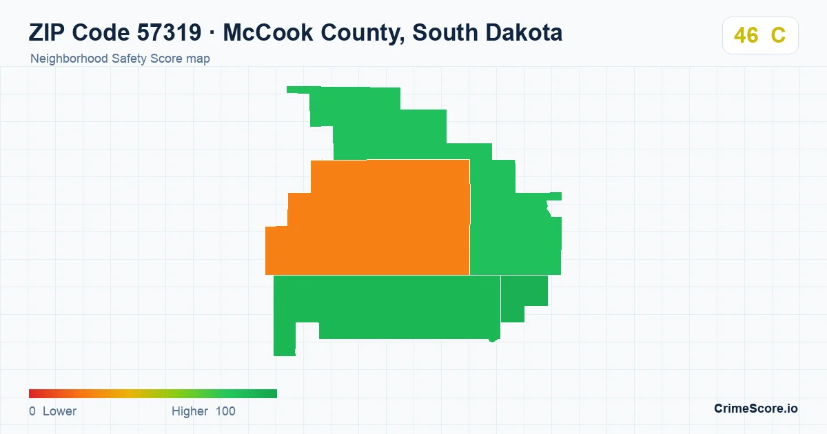 ZIP Code 57319 in McCook County, South Dakota neighborhood Safety Score map