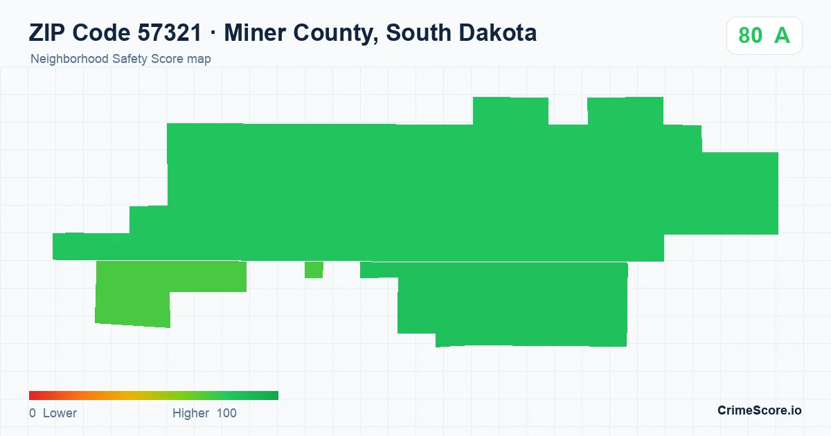 ZIP Code 57321 in Miner County, South Dakota neighborhood Safety Score map