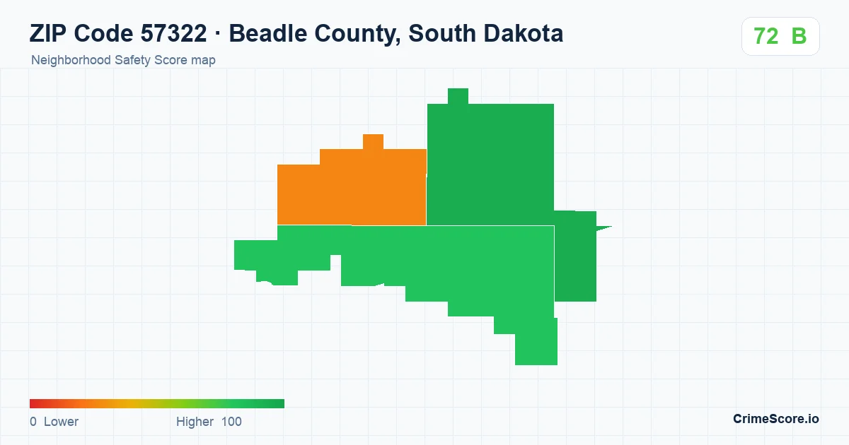 ZIP Code 57322 in Beadle County, South Dakota neighborhood Safety Score map