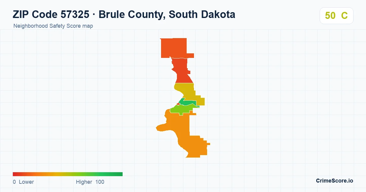 ZIP Code 57325 in Brule County, South Dakota neighborhood Safety Score map