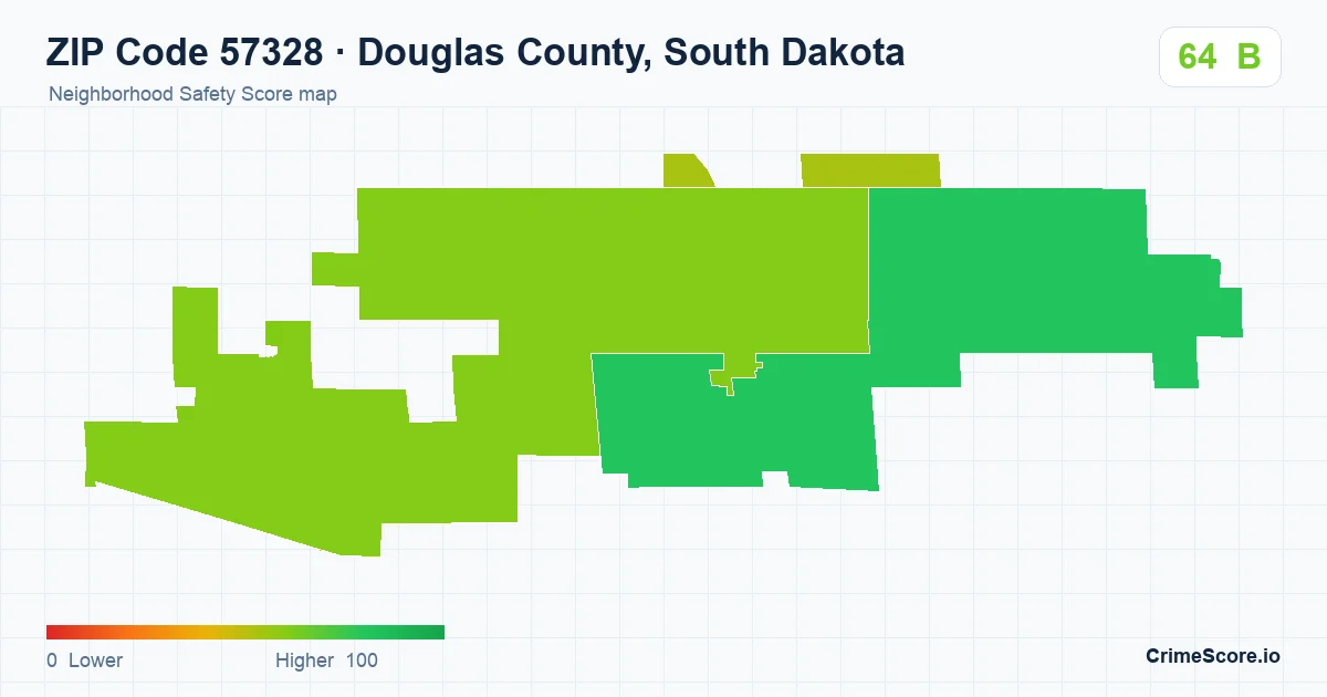 ZIP Code 57328 in Douglas County, South Dakota neighborhood Safety Score map