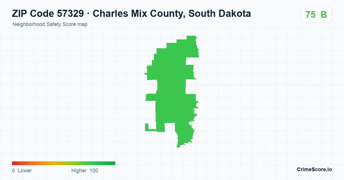ZIP Code 57329 in Charles Mix County, South Dakota neighborhood Safety Score map