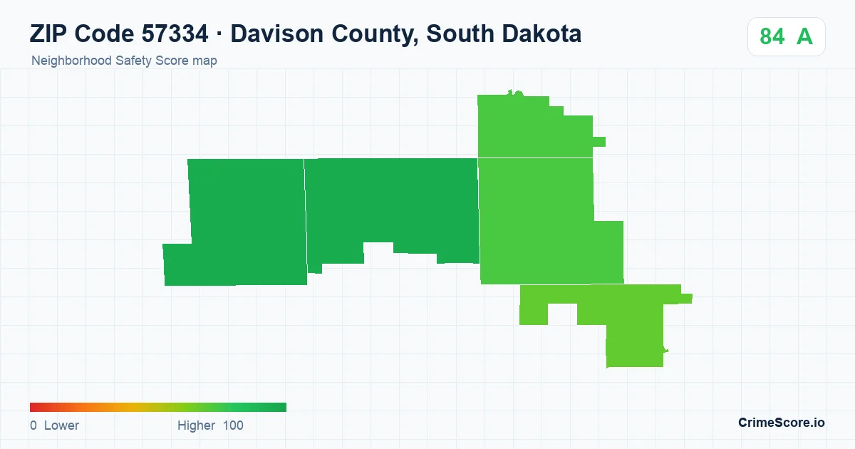 ZIP Code 57334 in Davison County, South Dakota neighborhood Safety Score map