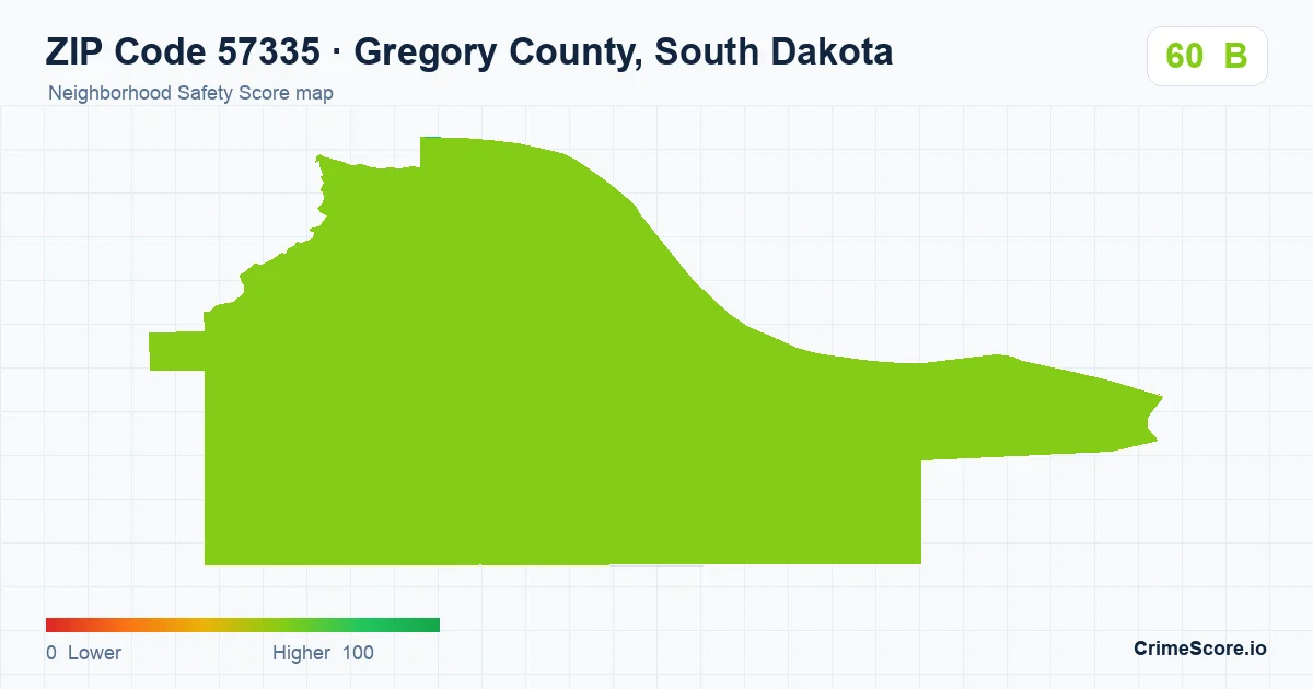 ZIP Code 57335 in Gregory County, South Dakota neighborhood Safety Score map