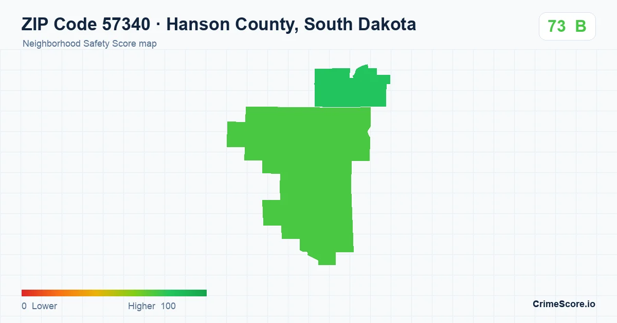 ZIP Code 57340 in Hanson County, South Dakota neighborhood Safety Score map