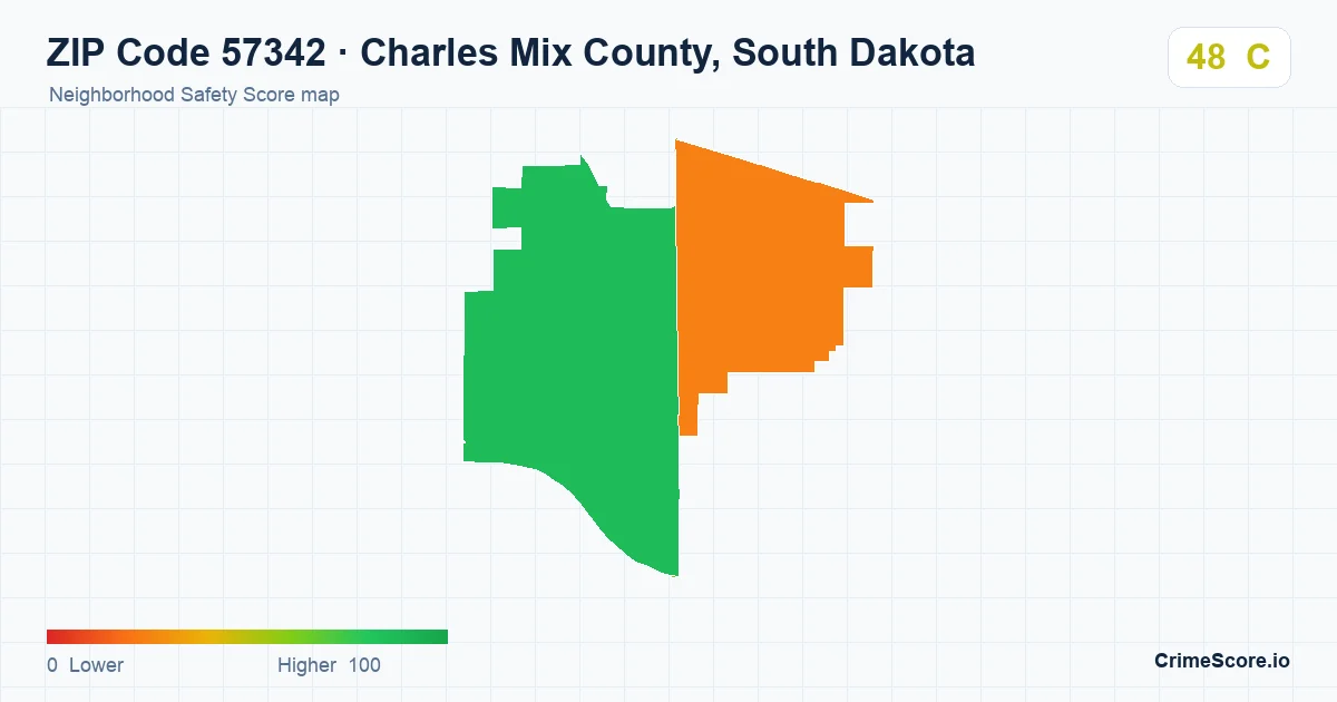 ZIP Code 57342 in Charles Mix County, South Dakota neighborhood Safety Score map