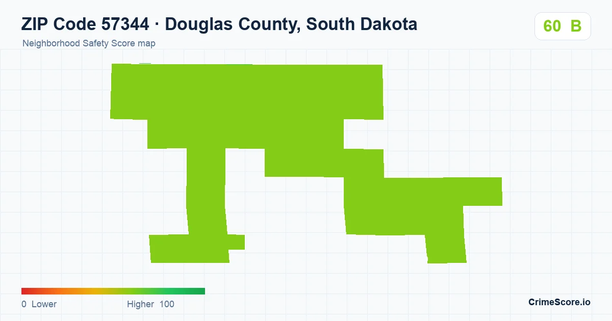 ZIP Code 57344 in Douglas County, South Dakota neighborhood Safety Score map