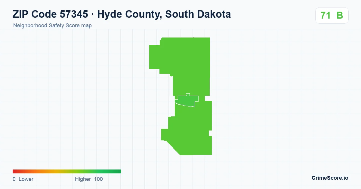 ZIP Code 57345 in Hyde County, South Dakota neighborhood Safety Score map