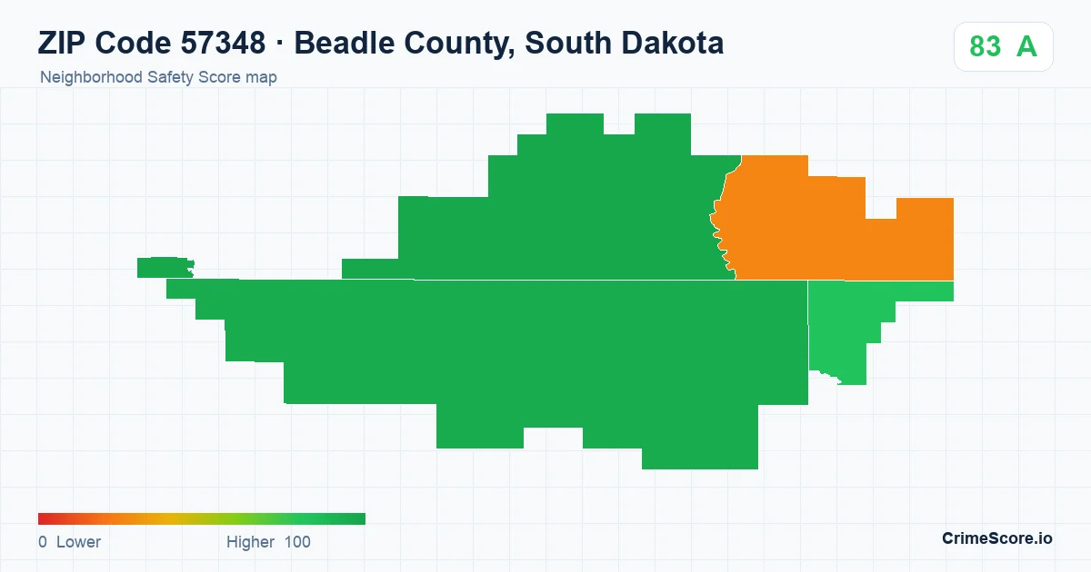 ZIP Code 57348 in Beadle County, South Dakota neighborhood Safety Score map