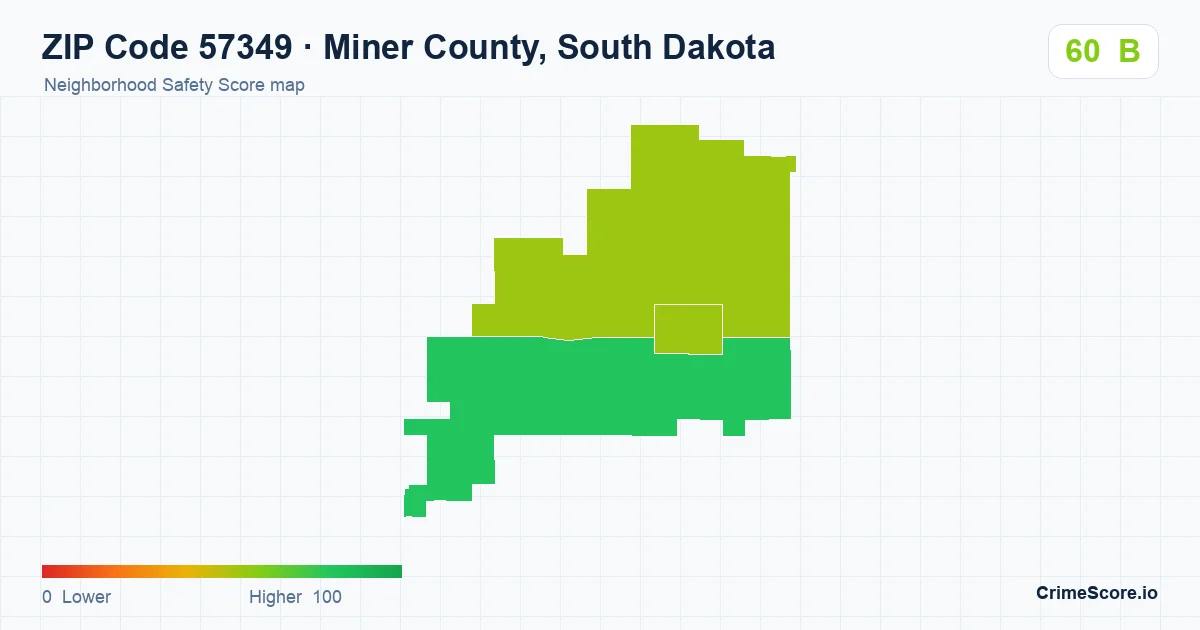 ZIP Code 57349 in Miner County, South Dakota neighborhood Safety Score map