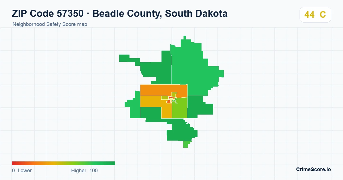 ZIP Code 57350 in Beadle County, South Dakota neighborhood Safety Score map