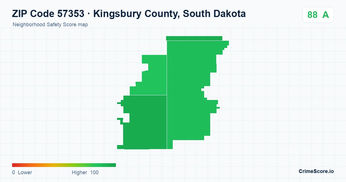 ZIP Code 57353 in Kingsbury County, South Dakota neighborhood Safety Score map