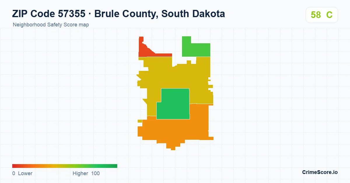 ZIP Code 57355 in Brule County, South Dakota neighborhood Safety Score map