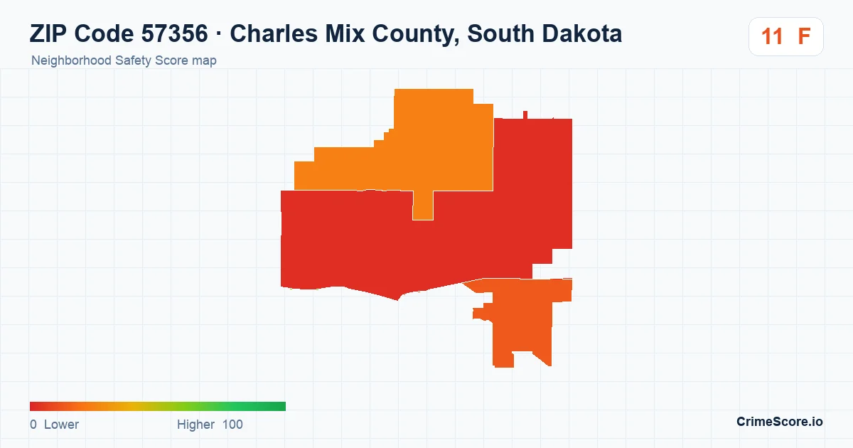 ZIP Code 57356 in Charles Mix County, South Dakota neighborhood Safety Score map