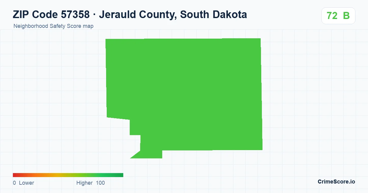 ZIP Code 57358 in Jerauld County, South Dakota neighborhood Safety Score map