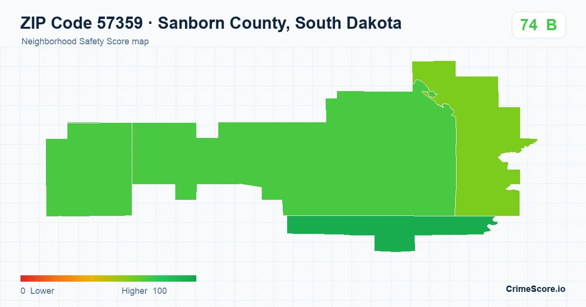 ZIP Code 57359 in Sanborn County, South Dakota neighborhood Safety Score map
