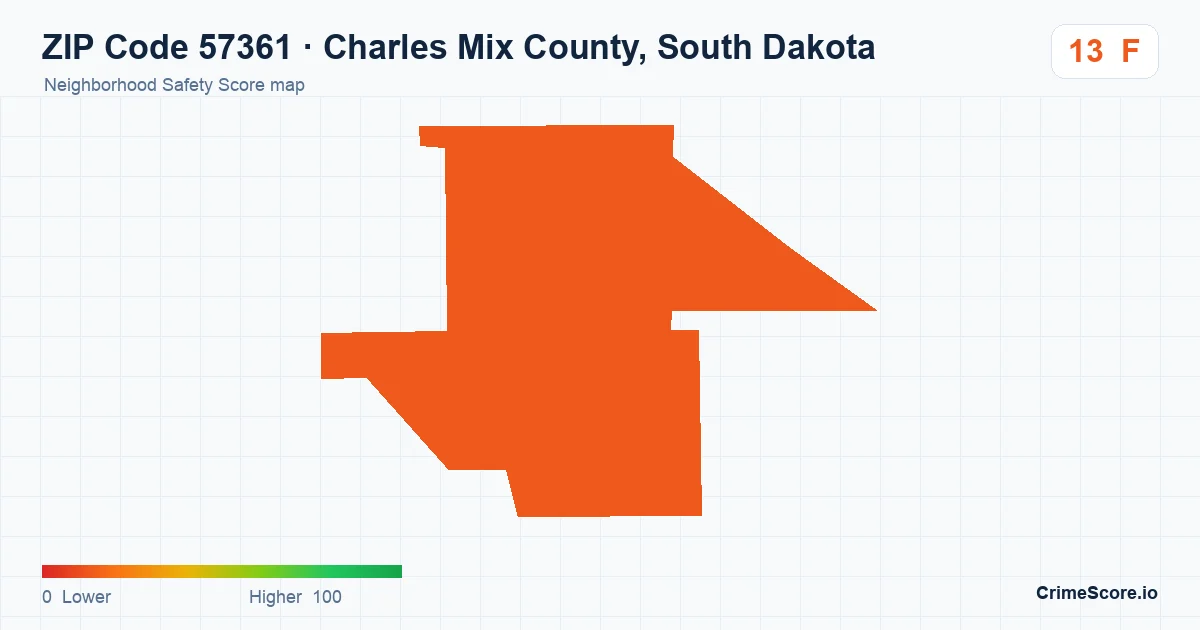 ZIP Code 57361 in Charles Mix County, South Dakota neighborhood Safety Score map