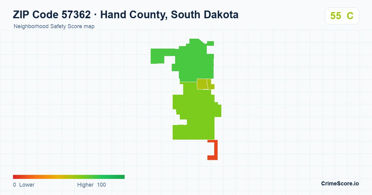ZIP Code 57362 in Hand County, South Dakota neighborhood Safety Score map