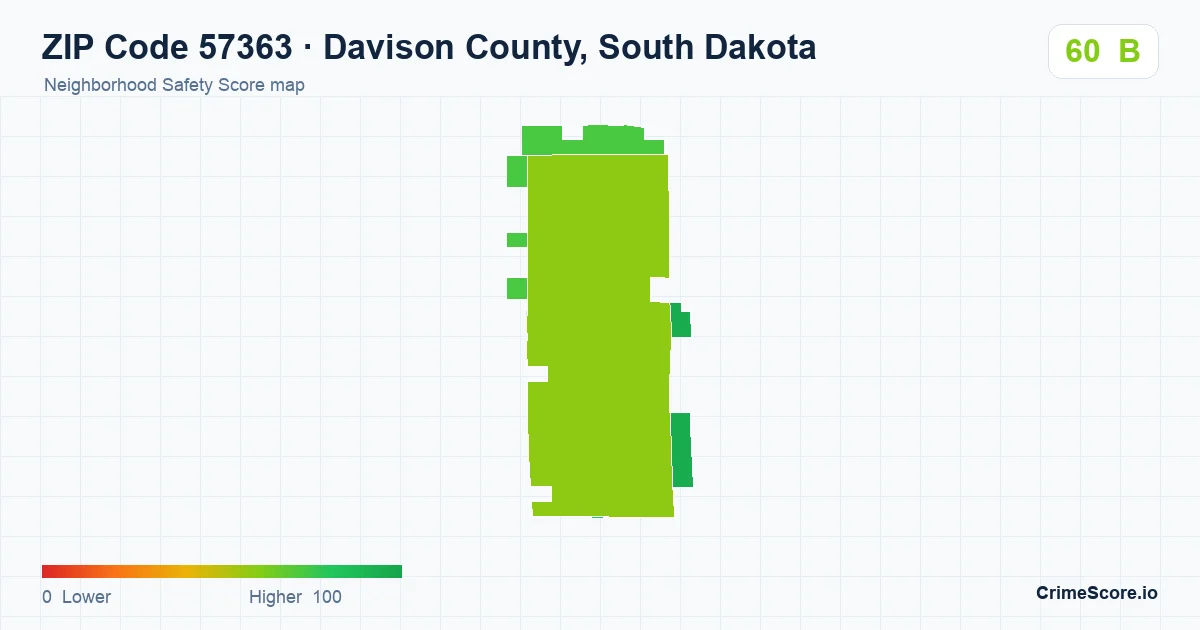 ZIP Code 57363 in Davison County, South Dakota neighborhood Safety Score map