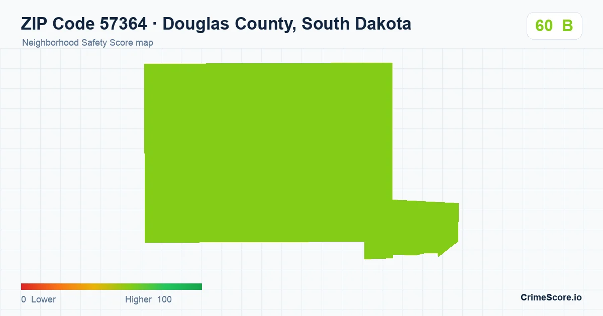 ZIP Code 57364 in Douglas County, South Dakota neighborhood Safety Score map