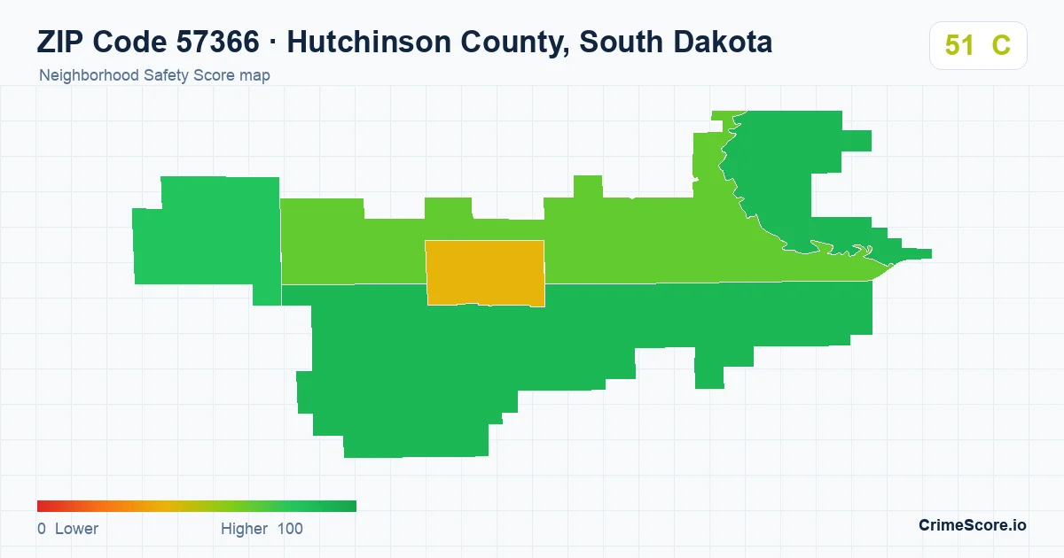 ZIP Code 57366 in Hutchinson County, South Dakota neighborhood Safety Score map