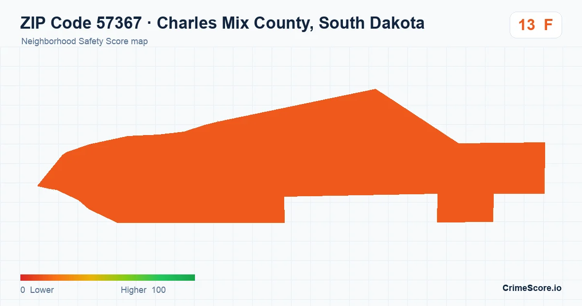 ZIP Code 57367 in Charles Mix County, South Dakota neighborhood Safety Score map