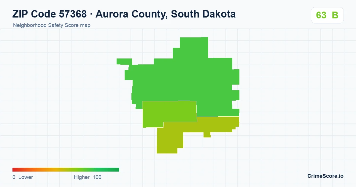 ZIP Code 57368 in Aurora County, South Dakota neighborhood Safety Score map