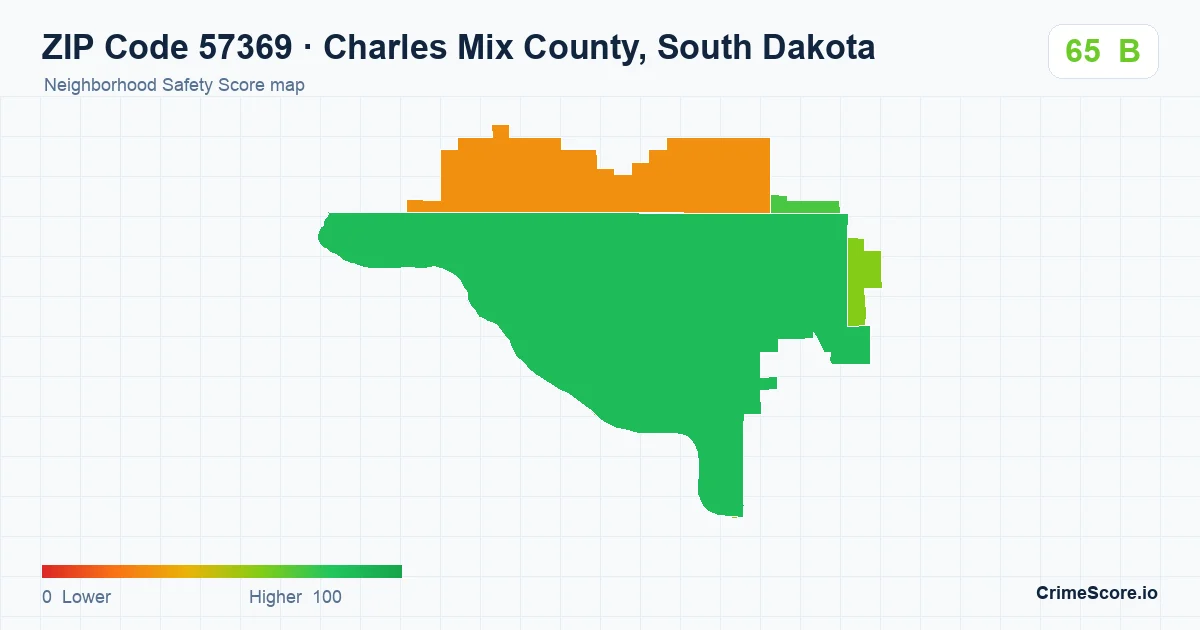 ZIP Code 57369 in Charles Mix County, South Dakota neighborhood Safety Score map
