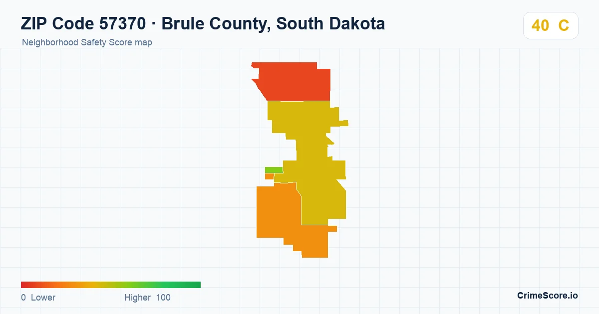 ZIP Code 57370 in Brule County, South Dakota neighborhood Safety Score map
