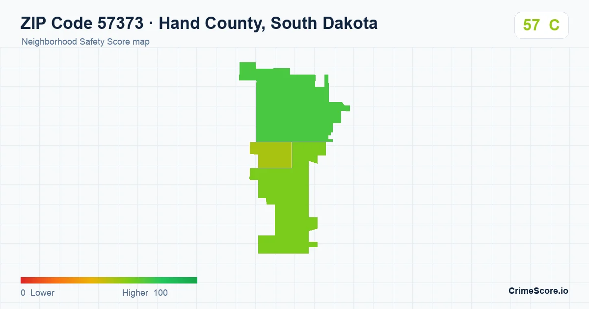 ZIP Code 57373 in Hand County, South Dakota neighborhood Safety Score map
