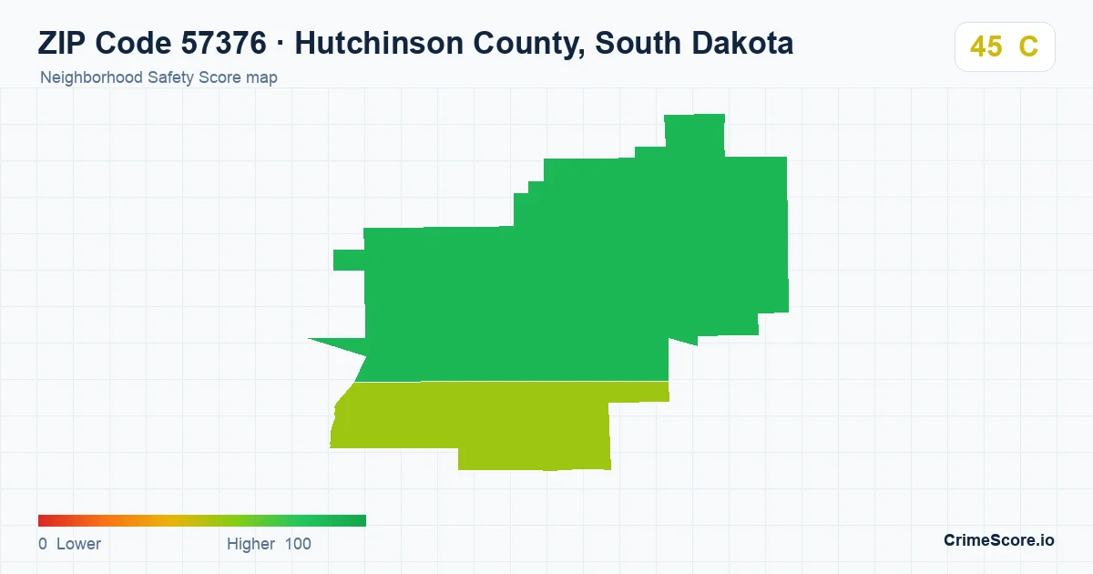 ZIP Code 57376 in Hutchinson County, South Dakota neighborhood Safety Score map