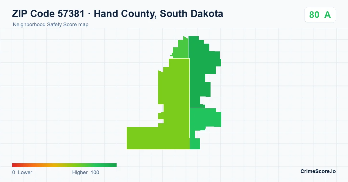 ZIP Code 57381 in Hand County, South Dakota neighborhood Safety Score map