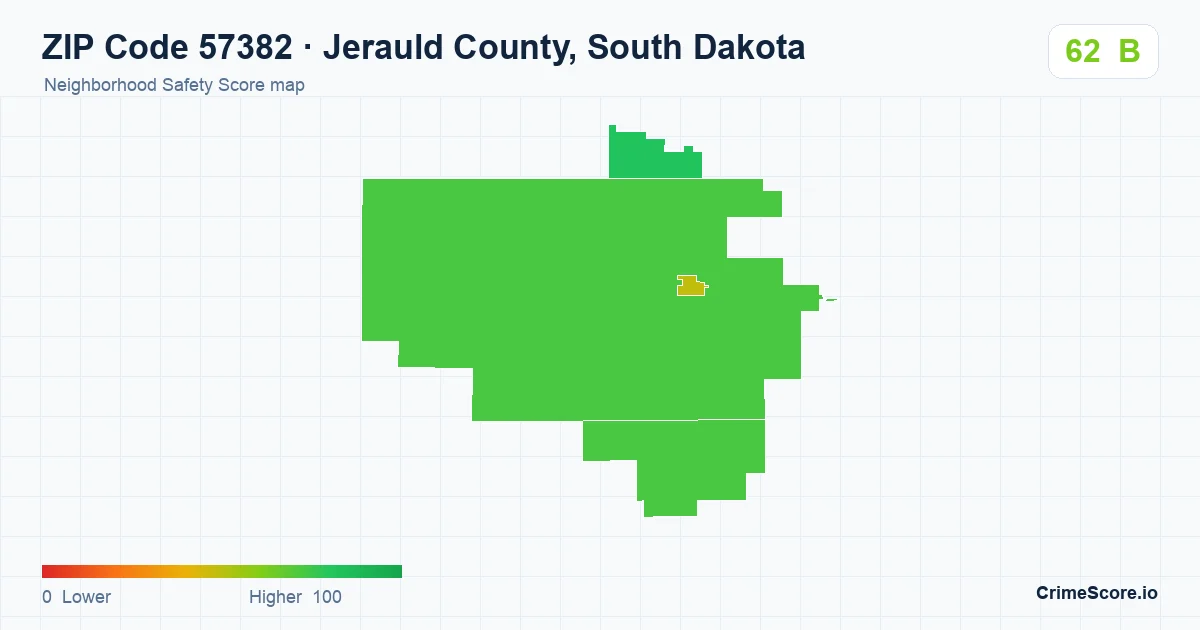 ZIP Code 57382 in Jerauld County, South Dakota neighborhood Safety Score map