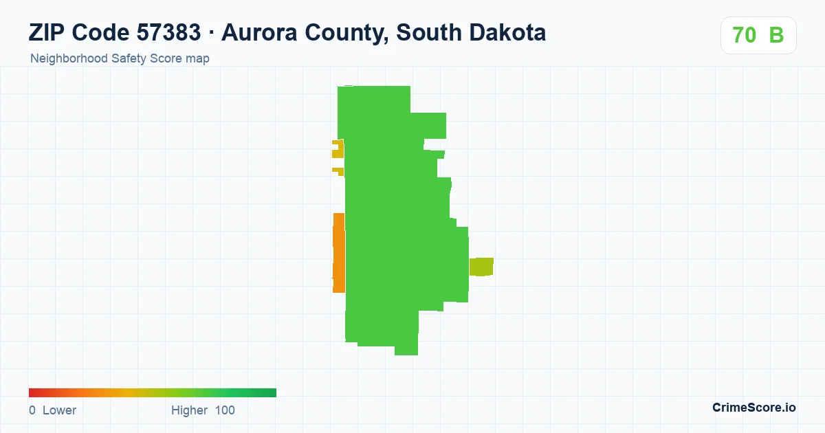 ZIP Code 57383 in Aurora County, South Dakota neighborhood Safety Score map