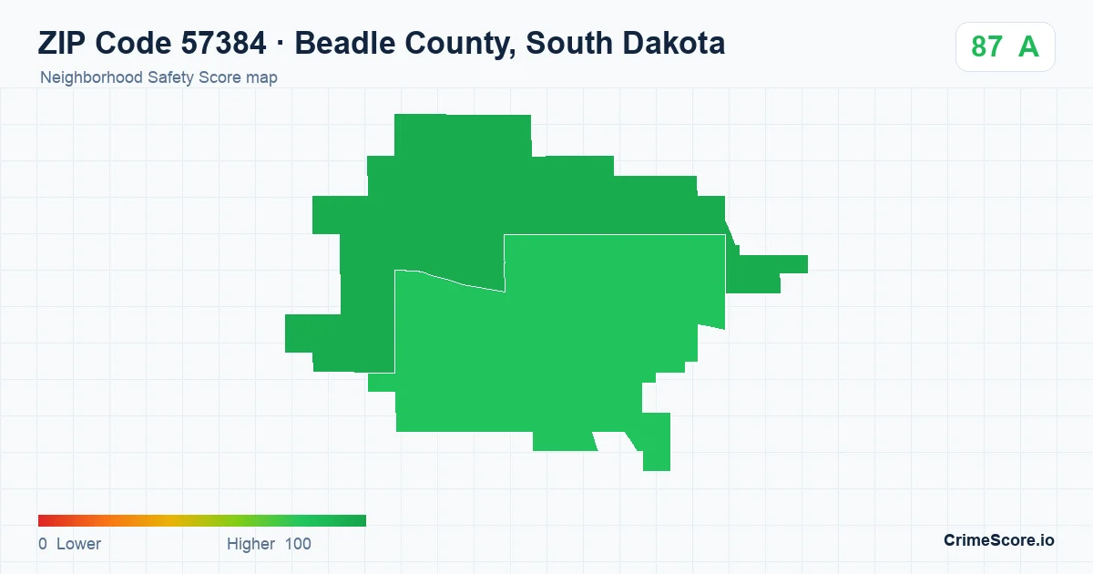 ZIP Code 57384 in Beadle County, South Dakota neighborhood Safety Score map