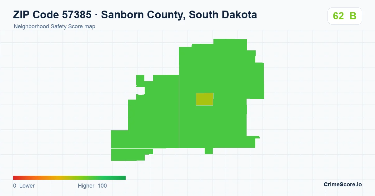 ZIP Code 57385 in Sanborn County, South Dakota neighborhood Safety Score map