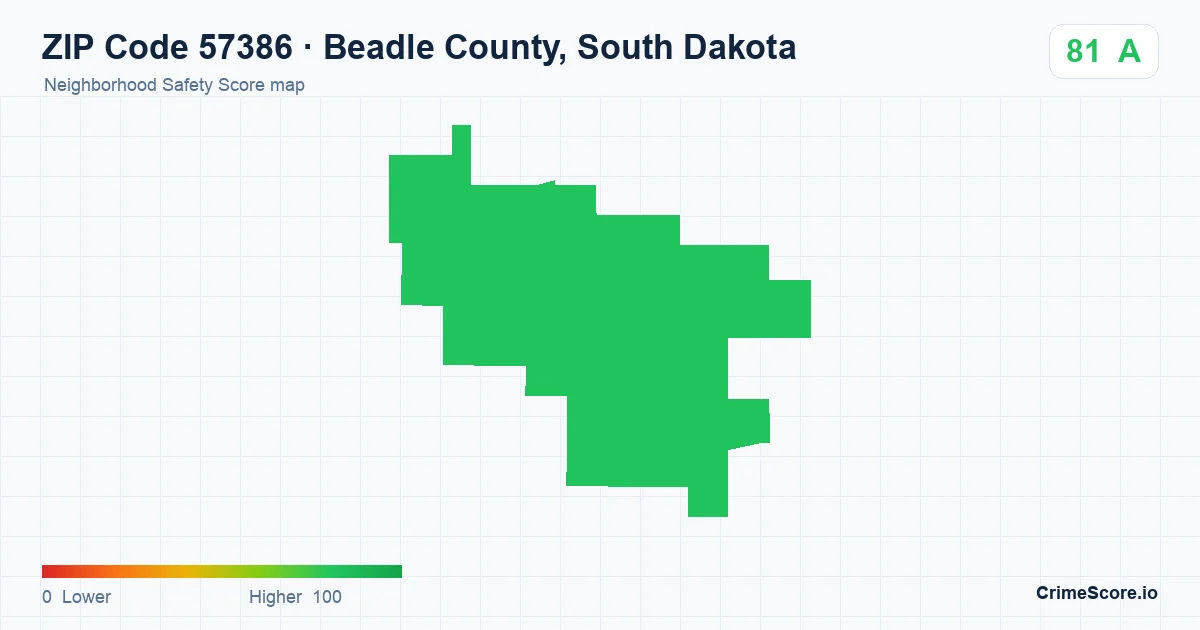 ZIP Code 57386 in Beadle County, South Dakota neighborhood Safety Score map