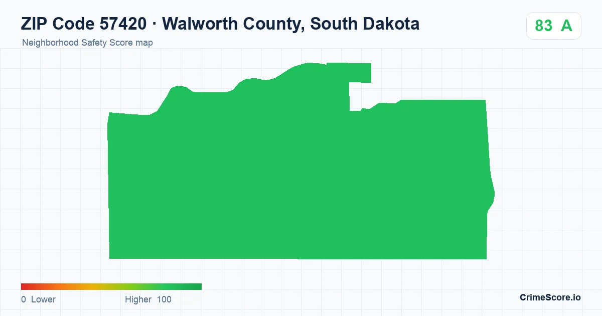 ZIP Code 57420 in Walworth County, South Dakota neighborhood Safety Score map