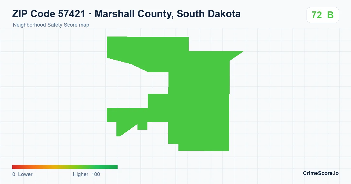 ZIP Code 57421 in Marshall County, South Dakota neighborhood Safety Score map