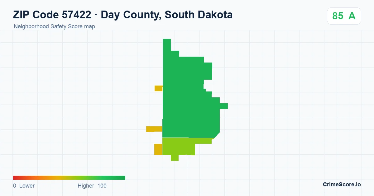 ZIP Code 57422 in Day County, South Dakota neighborhood Safety Score map