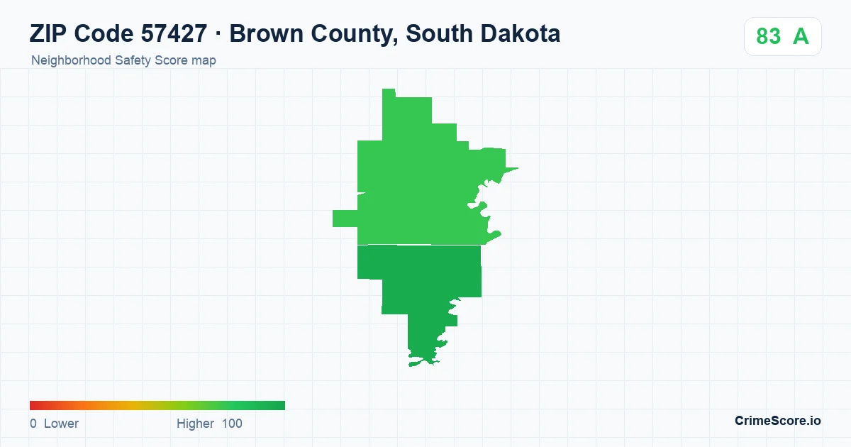 ZIP Code 57427 in Brown County, South Dakota neighborhood Safety Score map