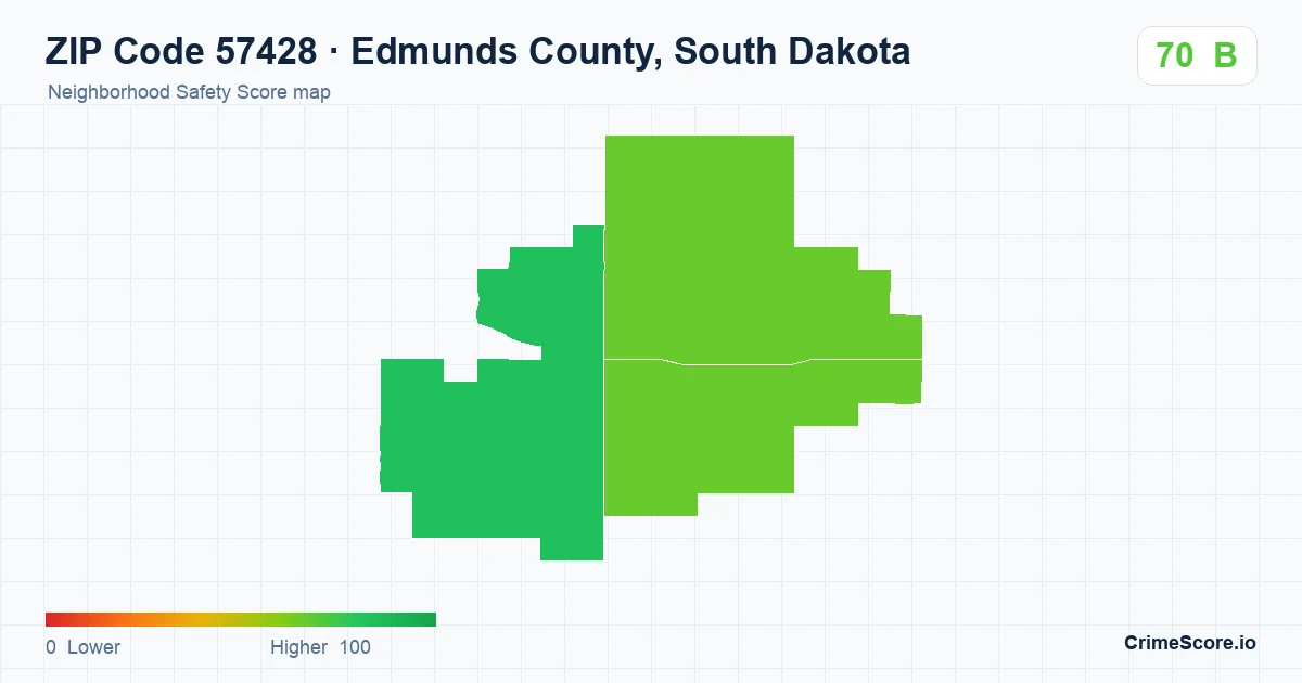 ZIP Code 57428 in Edmunds County, South Dakota neighborhood Safety Score map